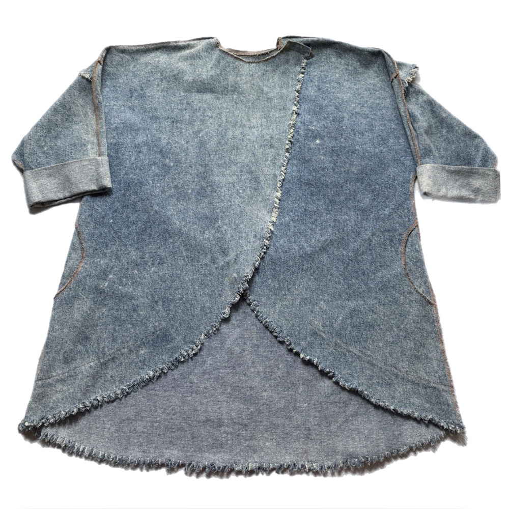 VTG 80s Simply Barbara of Colorado Western Denim Upcycled Poncho Wrap Jacket OS